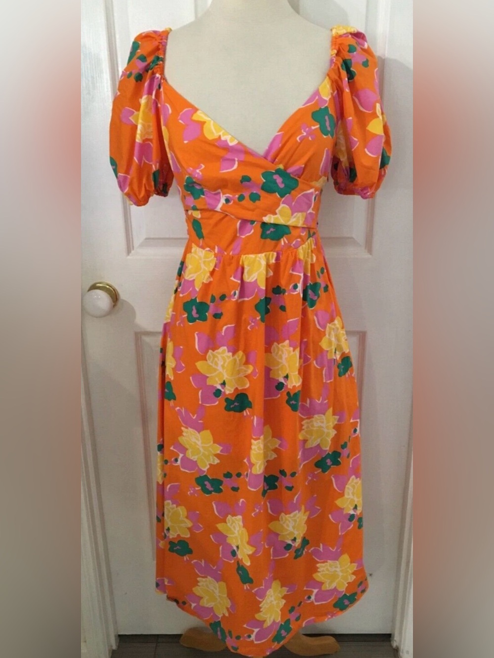 Petal & Pup Orange Floral Wrap Maxi Dress with Pink & Yellow Blooms